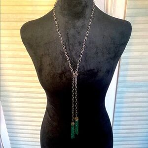 Elegant Green Tassel Necklace. Vintage. Early 2000s.